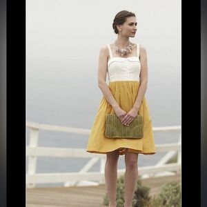 Maeve Anthropologie Vappu dress. Yellow and white size 8 100% cotton.
